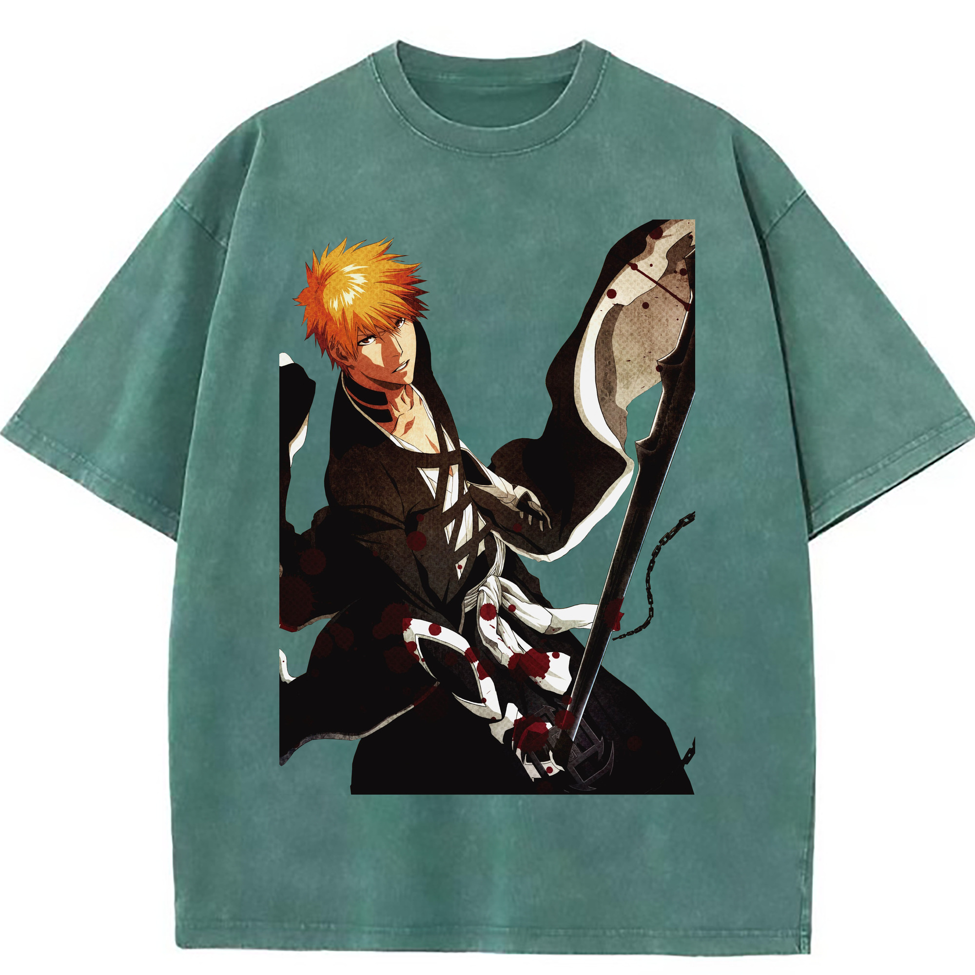 （画像用） ブリーチ 黒崎一護（くろさき いちご）BLEACH Kurosaki Ichigo 綿100% ヴィンテージ風 半袖Tシャツ（フロントプリント）
